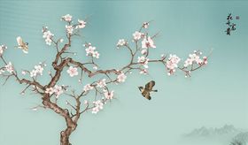 花鸟画梅花背景墙