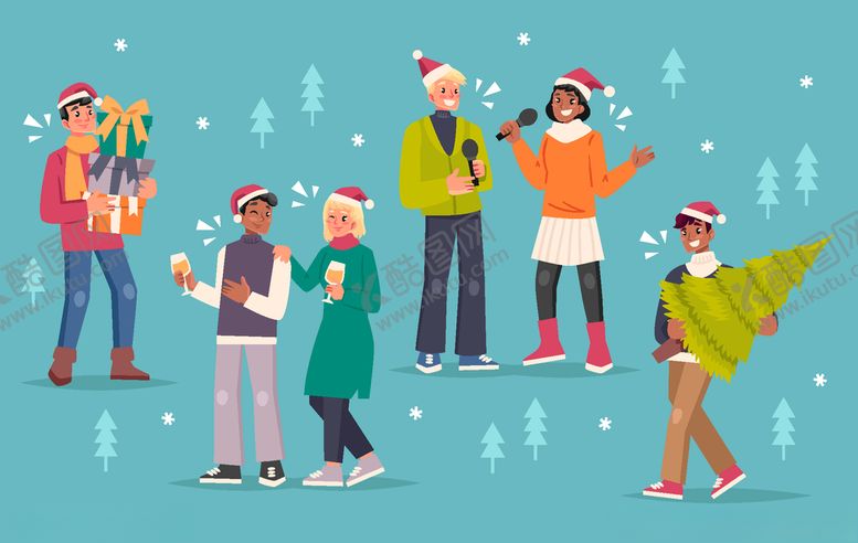 编号：51747309230214427410【酷图网】源文件下载-圣诞节家人场景插画