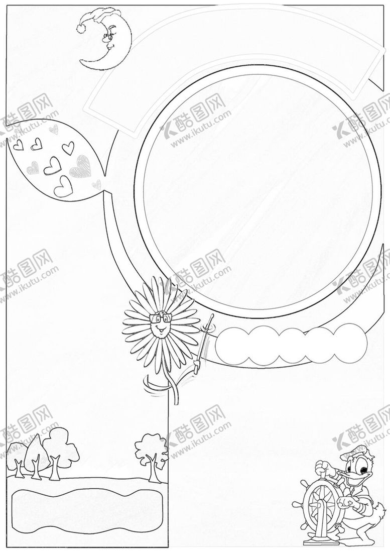 编号：94419011241835527197【酷图网】源文件下载-黑白线稿通用空白竖版小报   