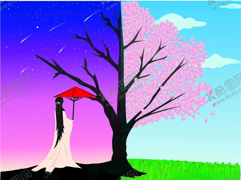 编号：46347710291011072375【酷图网】源文件下载-美女蓝天插画背景图