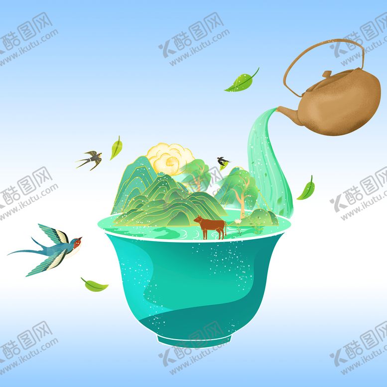 编号：15078309261156407380【酷图网】源文件下载-春茶插画倒茶品茶手绘单层免抠