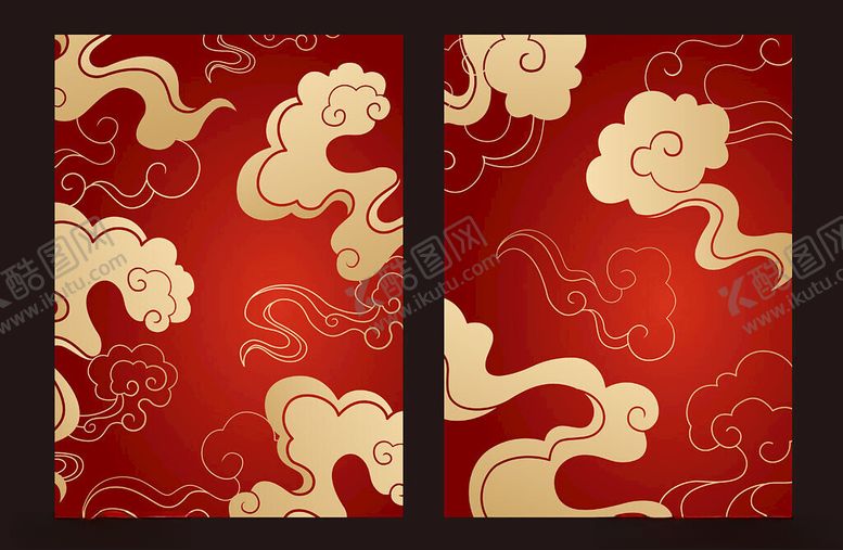 编号：77372204282345262305【酷图网】源文件下载-中式红底祥云图案背景