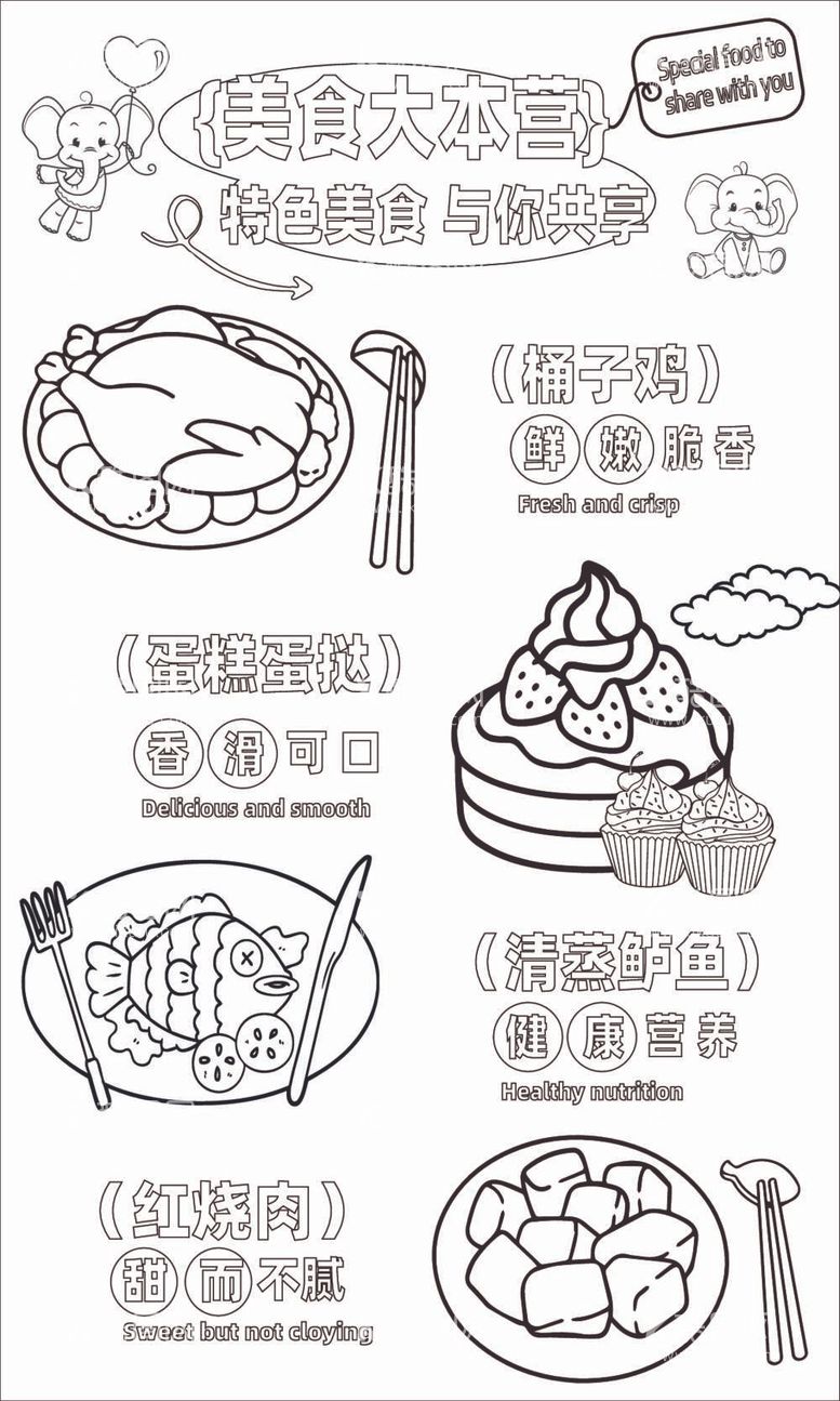 编号：24138912021802582250【酷图网】源文件下载-美食海报线稿图片