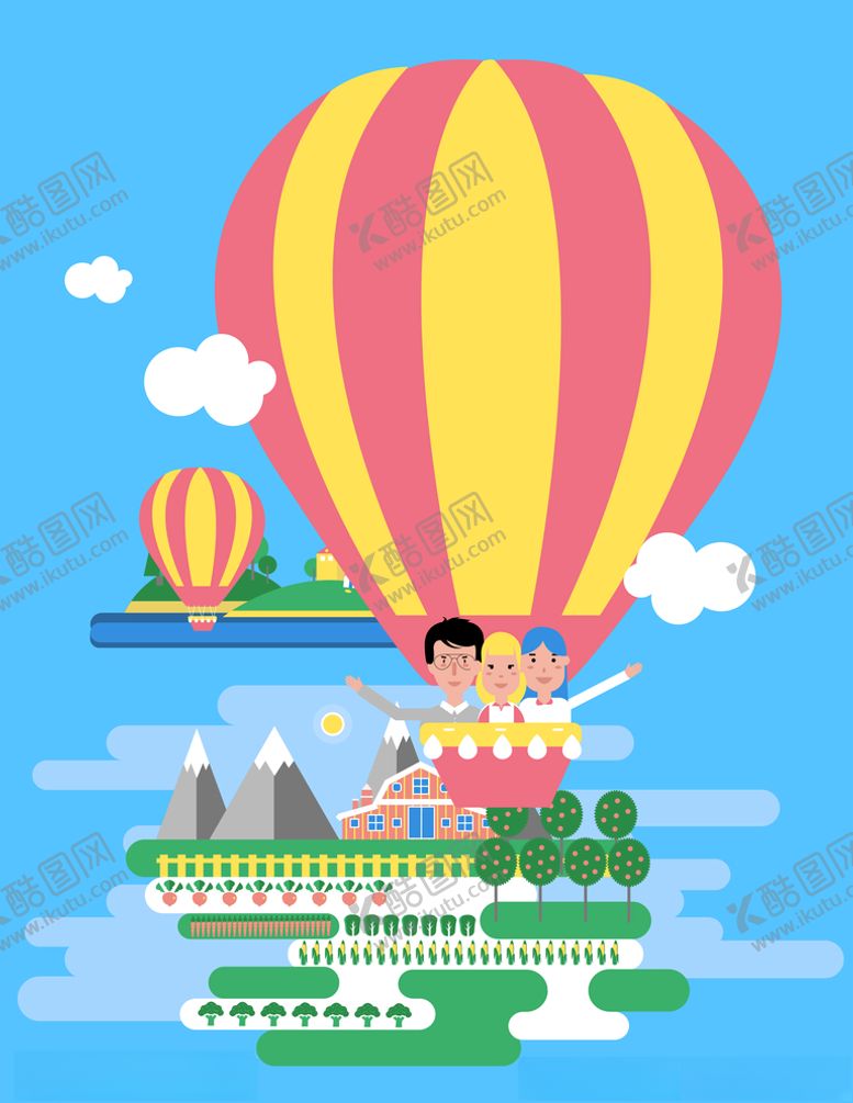 编号：92635810172346386756【酷图网】源文件下载-矢量热气球田园农场风景一家三口