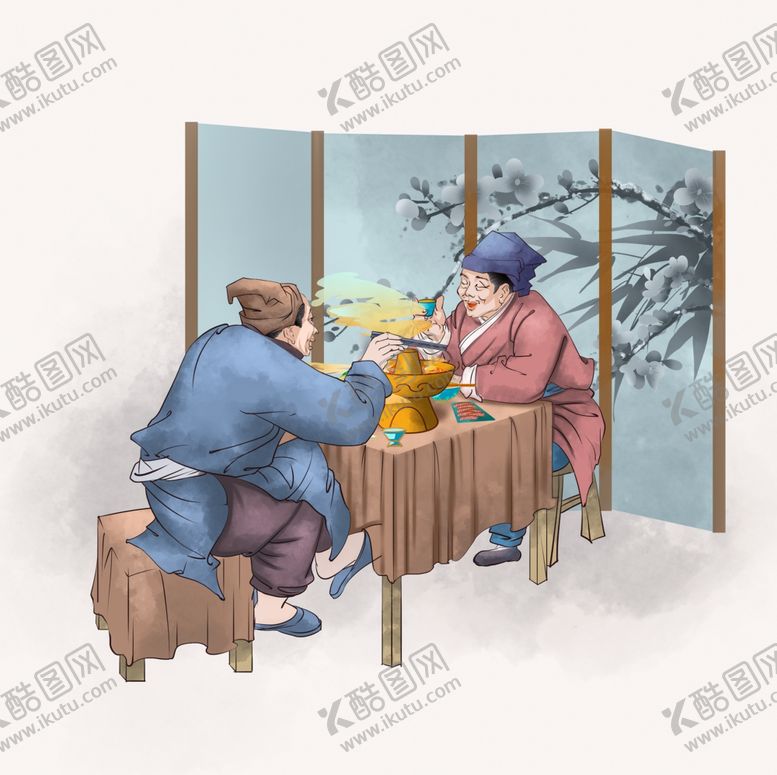 编号：81856309160013574184【酷图网】源文件下载-吃火锅美食人物传统合成海报素材