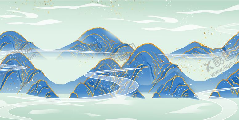 编号：31628110190122407167【酷图网】源文件下载-蓝绿色复古山水背景