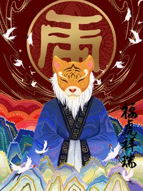 虎年素材卡通贺岁可爱老
