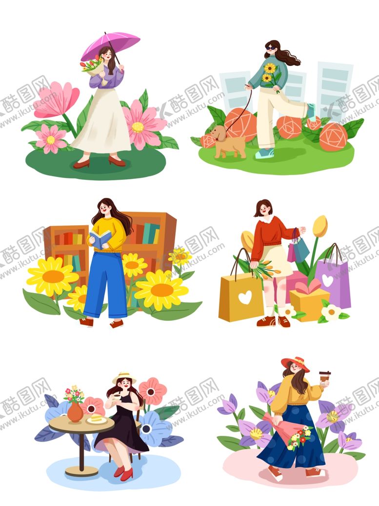编号：66795203080034046632【酷图网】源文件下载-不同场景的妇女节女性