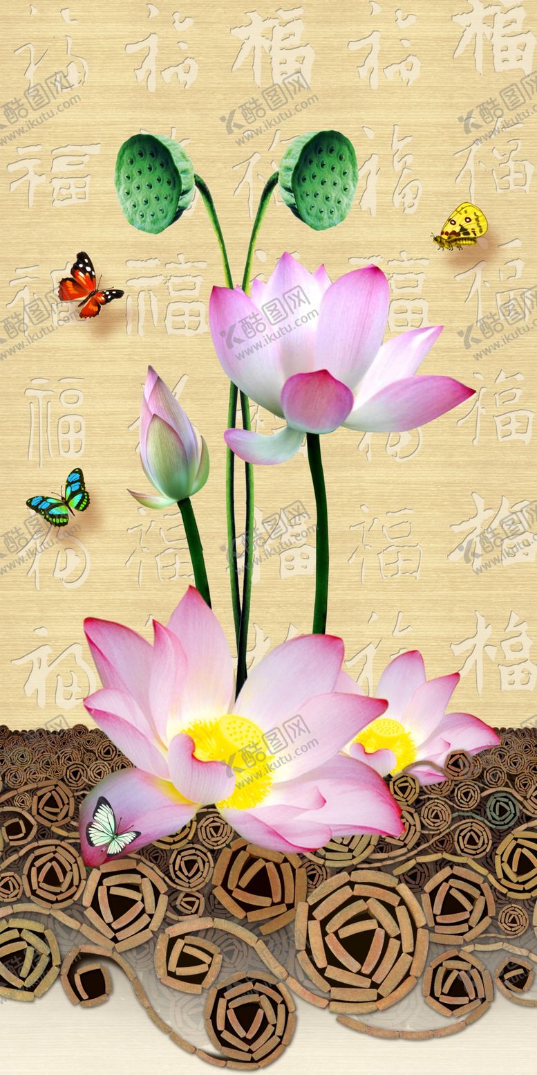 编号：51085209232328062462【酷图网】源文件下载-中式荷花玄关画