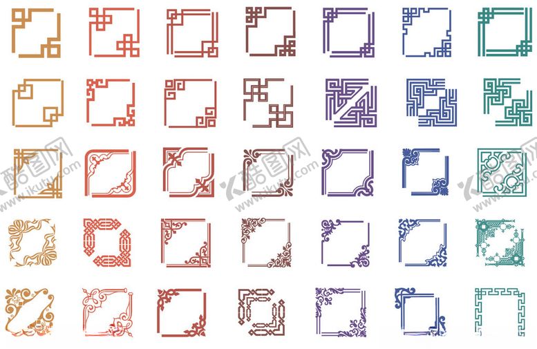 编号：33093911251641276525【酷图网】源文件下载-角花多彩手绘风格边框图案集