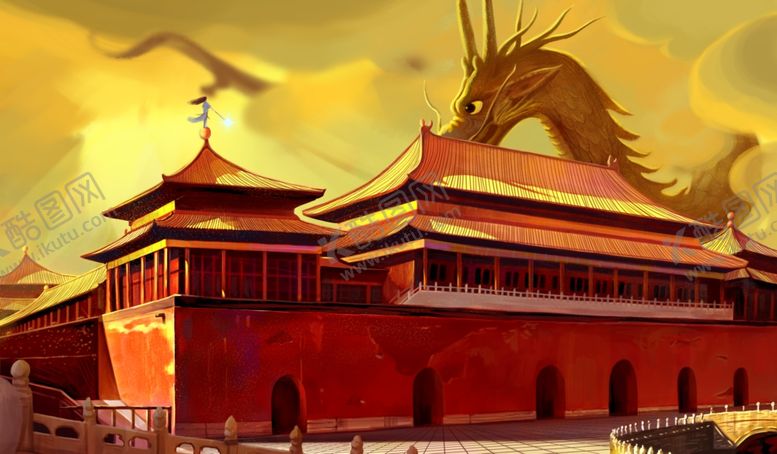 编号：67770810240349479843【酷图网】源文件下载-北京故宫长龙传统插画卡通素材