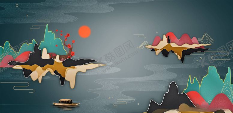 编号：32200505030007022736【酷图网】源文件下载-新中式水墨山水