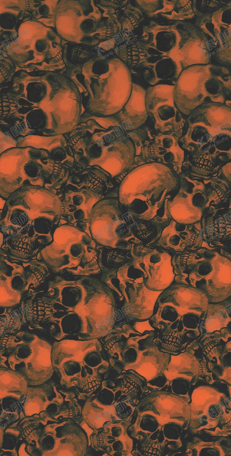 编号：42846110080748094706【酷图网】源文件下载-扎染涂鸦红黄骷髅头无限循环无缝