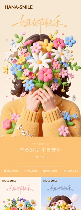 手举鲜花女孩妇女节海报