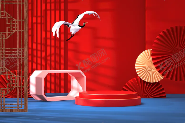 编号：93276509201453312817【酷图网】源文件下载-立体展台 C4D电商海报 国潮