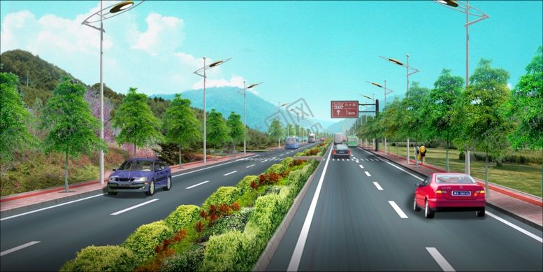 编号：67758509241028046484【酷图网】源文件下载-道路绿化景观效果图绿化景观