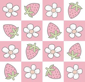 草莓花朵粉色方格图案