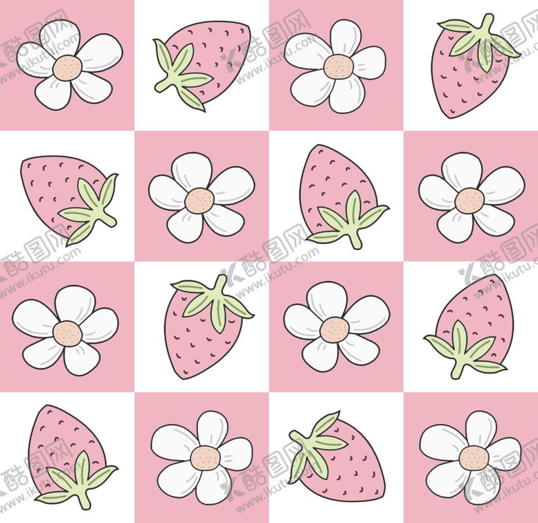 编号：94264303312210178745【酷图网】源文件下载-草莓花朵粉色方格图案
