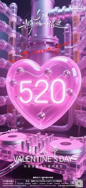 酒吧KTV520情人节赛博风海报