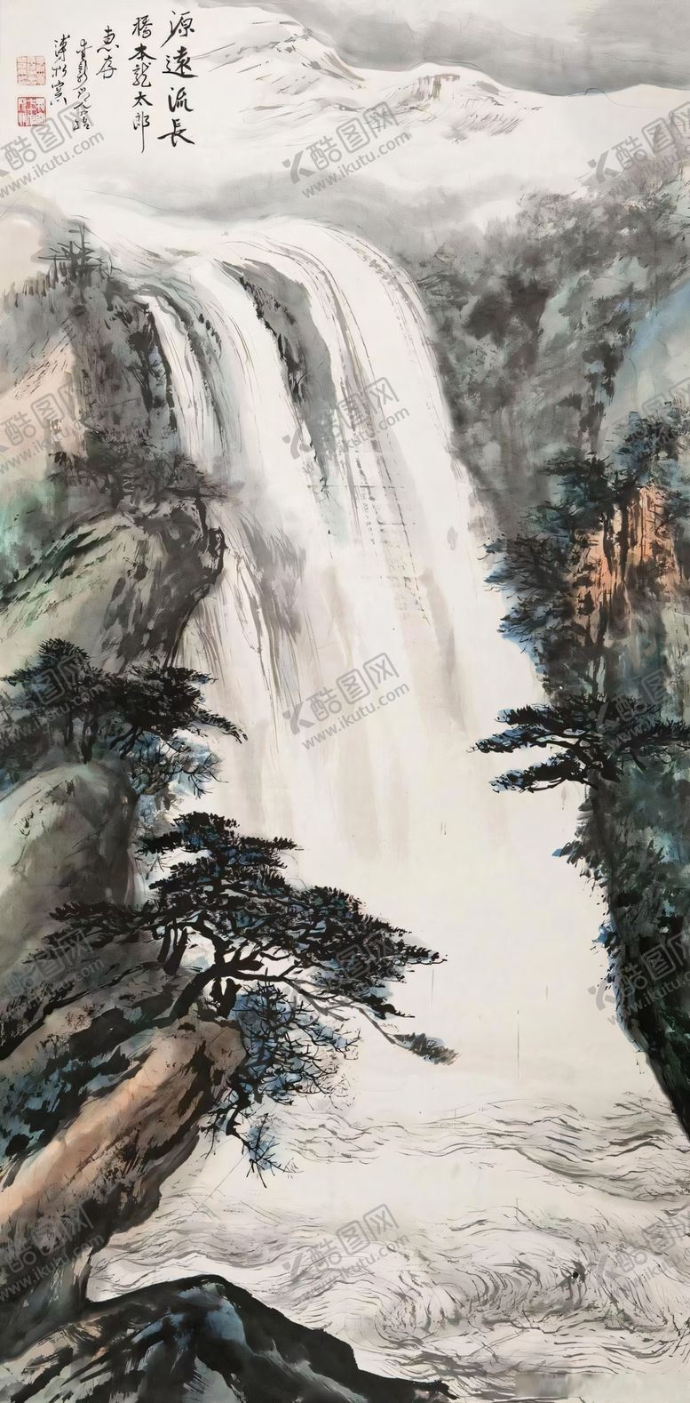 编号：56417101130505541401【酷图网】源文件下载-国画瀑布玄关