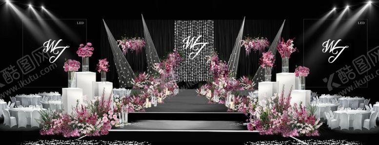 编号：93430304211600431480【酷图网】源文件下载-浪漫粉色系婚礼舞台布置