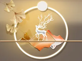 中式风麋鹿秋月装饰元素