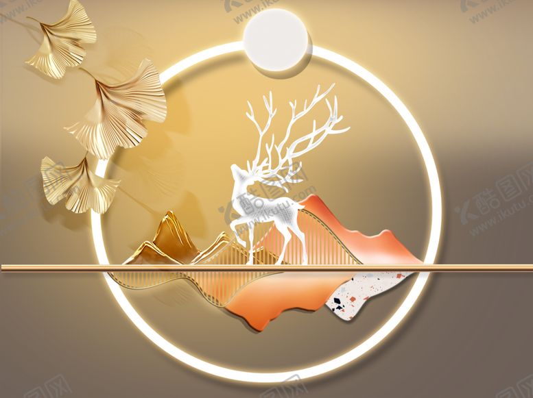 编号：83891610061322035901【酷图网】源文件下载-中式风麋鹿秋月装饰元素