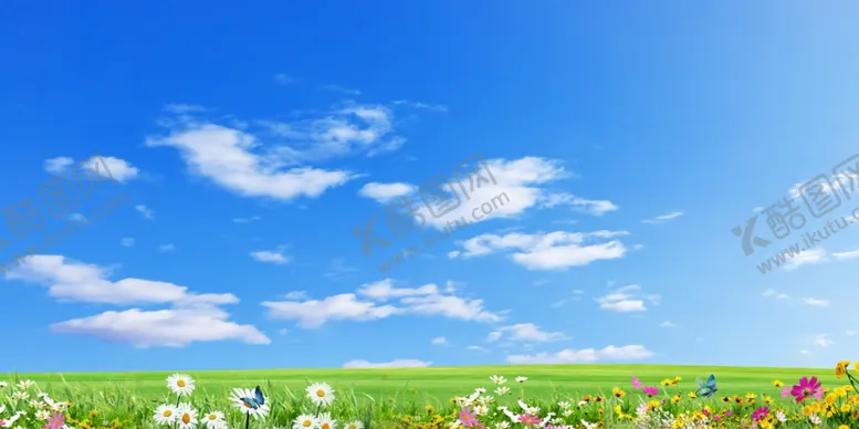 编号：23629606292054529506【酷图网】源文件下载-蓝天白云绿草地