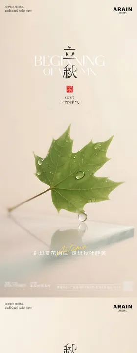 立秋秋分枫叶简约系列海报