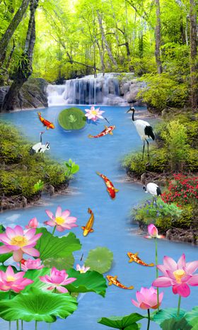 阳光树林流水玄关画