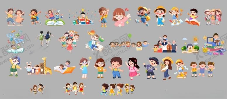 编号：76315204291312097878【酷图网】源文件下载-多样卡通人物学生儿童插画集合