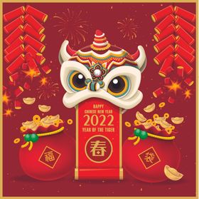 中国新年春节舞狮虎年小老虎