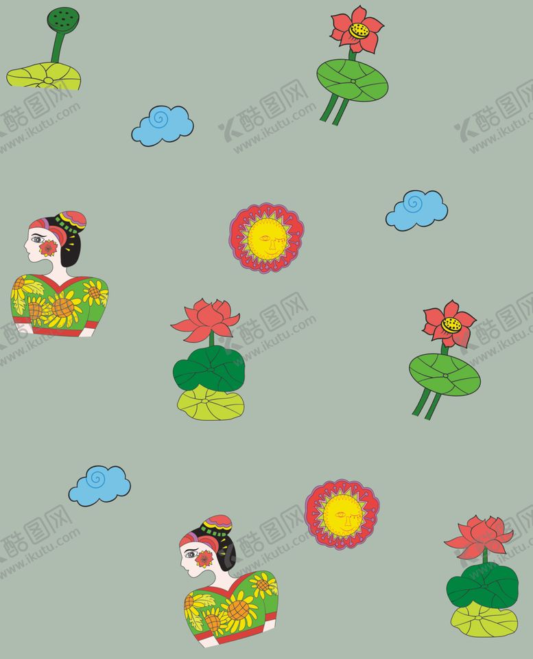 编号：39281907090620332169【酷图网】源文件下载-荷花卡通图案