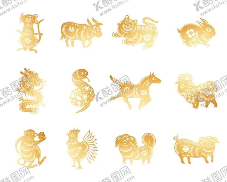 编号：79682810151451315851【酷图网】源文件下载-金色生肖剪纸