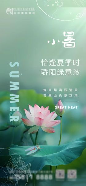 大暑节气海报荷叶小清新二十四