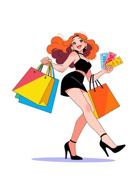 时尚女子满载购物成果