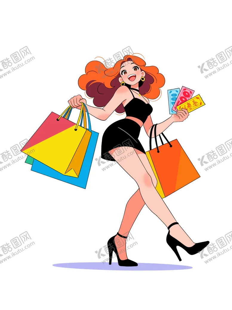 编号：99876204031417386012【酷图网】源文件下载-时尚女子满载购物成果