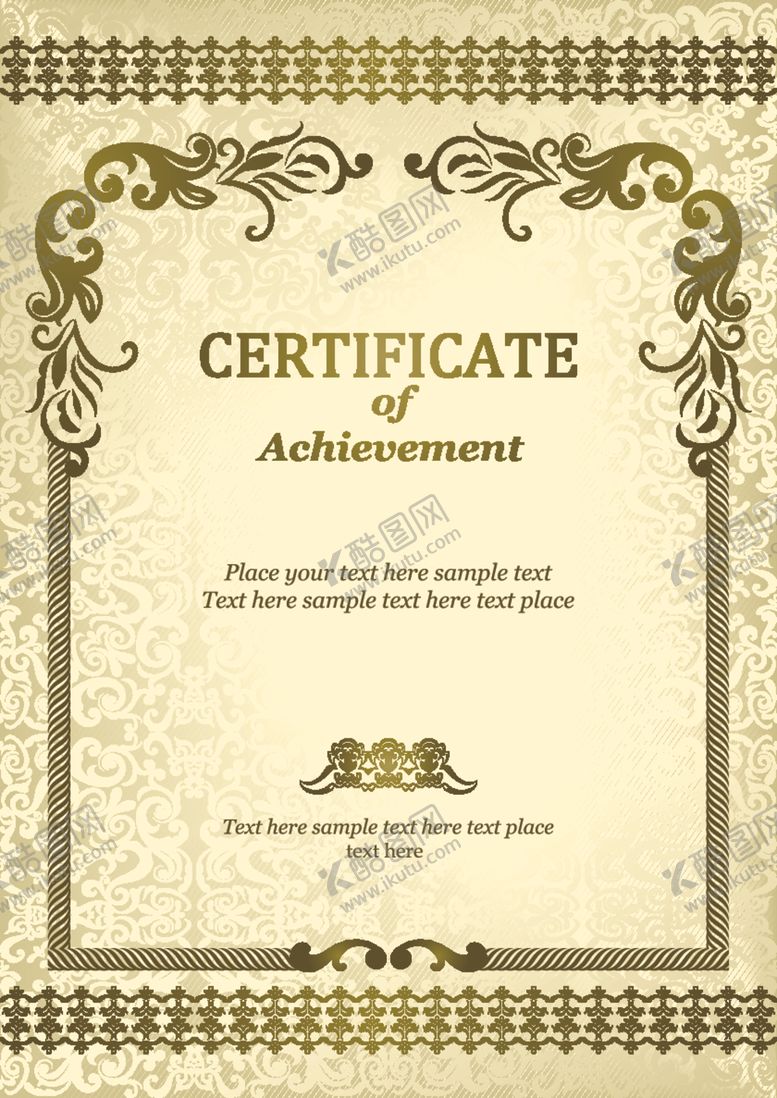 编号：18444009302320041131【酷图网】源文件下载-竖版证书防伪花纹欧式边框奖状