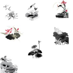 中国风山水荷花手绘画