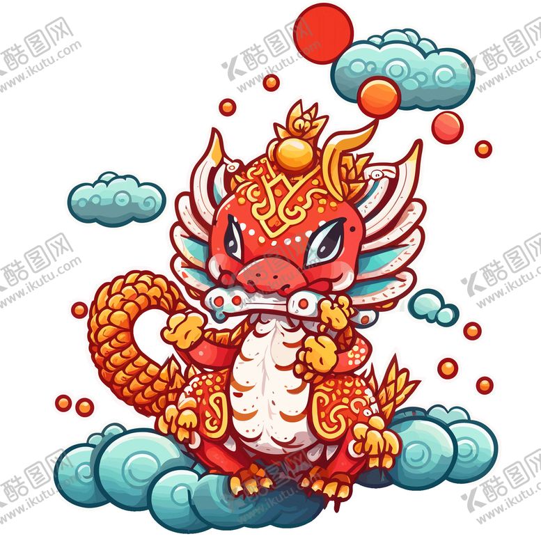 编号：39145009211230396342【酷图网】源文件下载-红色祥云卡通龙