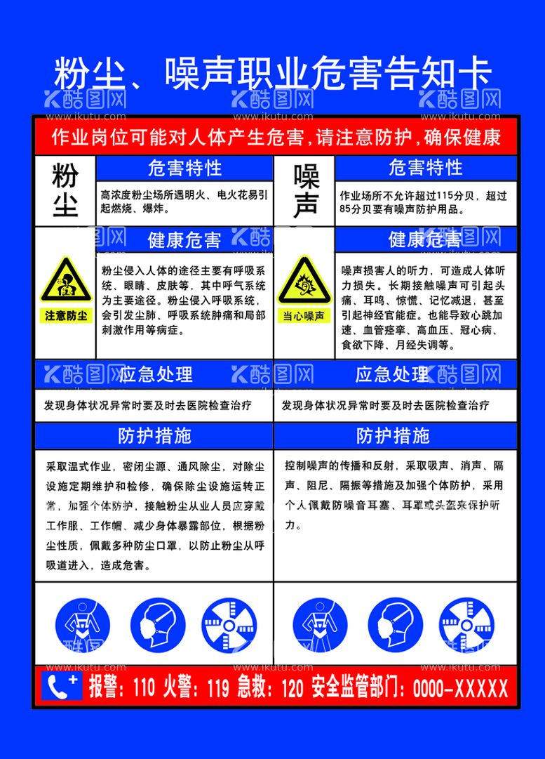 编号：05817909240913114537【酷图网】源文件下载-粉尘噪声职业危害告知卡牌