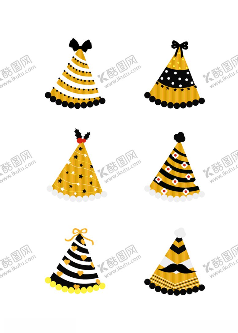 编号：58074807130741183675【酷图网】源文件下载-金色扁平生日帽寿星帽组图PNG