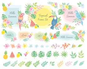 清新手绘花卉植物元素集