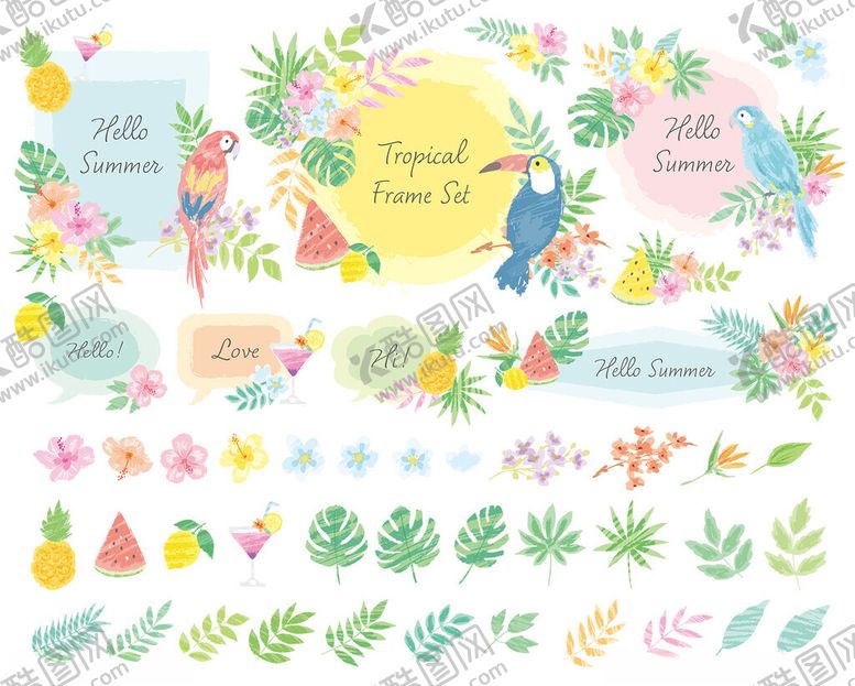 编号：58677911251628212788【酷图网】源文件下载-清新手绘花卉植物元素集