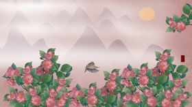古典手绘花鸟插花