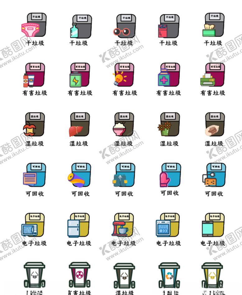 编号：26118007041741194253【酷图网】源文件下载-垃圾分类图标