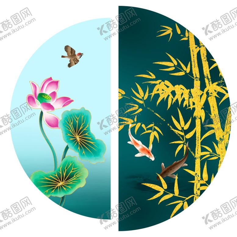 编号：27503810030434378378【酷图网】源文件下载-竹报平安荷花塘新中式晶瓷画