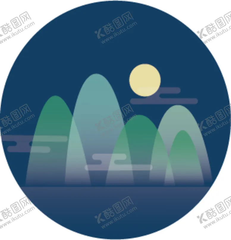 编号：90693606301044255866【酷图网】源文件下载-古风扁平风山水月夜插图