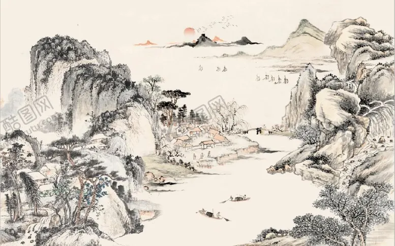 编号：59480609210036591427【酷图网】源文件下载-新中式水墨山水国画电视背景墙