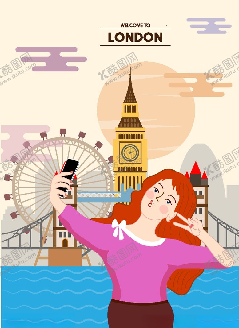 编号：71196210280811038654【酷图网】源文件下载-创意在伦敦自拍的女子